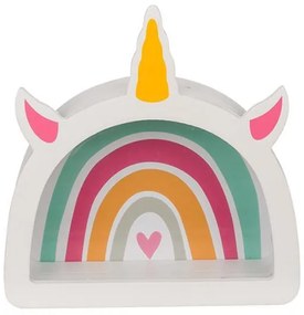 Κουμπαράς - κορνίζα ξύλινος «Rainbow unicorn» Υ18x5xØ17,5εκ. τμχ.
