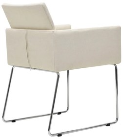 Καρέκλες Τραπεζαρίας 6 τεμ. Λευκές Υφασμάτινες με Λινό Σχέδιο - Λευκό