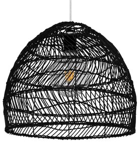 00969 GloboStar® MALIBU 00969 Boho Κρεμαστό Φωτιστικό Καμπάνα Μονόφωτο 1 x E27 IP20 Μαύρο Ξύλο - Μ40 x Π40 x Υ35cm