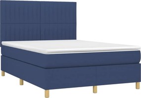 vidaXL Κρεβάτι Boxspring με Στρώμα Μπλε 140x200 εκ. Υφασμάτινο