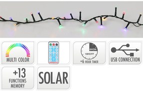 768 Ηλιακά Φωτάκια LED - 5.6 Μέτρα + 3 Μέτρα σύνδεσης,  με χρονοδιακόπτη, Κανονική Διάταξη, Μαύρο καλώδιο PVC - Πολύχρωμο