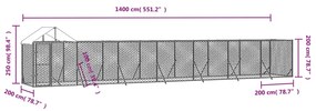 vidaXL Κλουβί Σκύλου Εξ. Χώρου με Οροφή Ασημί 14x2x2,5 μ. Γαλβ. Ατσάλι