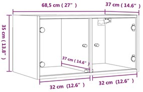 Ντουλάπι Τοίχου Μαύρο 68,5x37x35 εκ. με Γυάλινες Πόρτες - Μαύρο