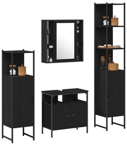 vidaXL Σετ Επίπλων Μπάνιου με ράφι 4 pcs Μαύρη Οξυά Επεξεργασμένο ξύλο