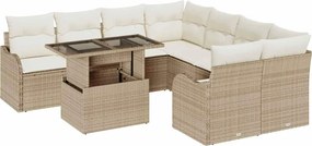 vidaXL Σετ Καναπέ Κήπου με μαξιλάρι 9 pcs Μπεζ Πολυ ράταν