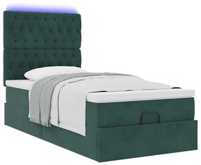 vidaXL Οθωμανικό κρεβάτι με στρώματα & LEDs Σκούρο πράσινο Velvet