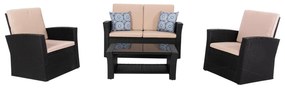 Σετ Κήπου Σαλόνι THORE 4 τεμ με Μαύρο Rattan &amp; Μπέζ Μαξιλάρια