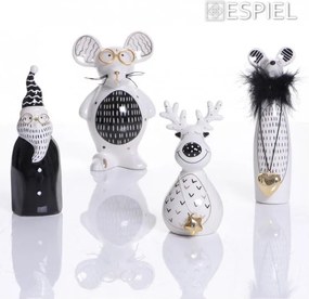 Χριστουγεννιάτικη Κεραμική Φιγούρα Ποντικάκι Λευκή 16.8εκ.