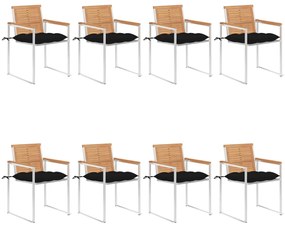 vidaXL Καρέκλες Κήπου 8 τεμάχια από Μασίφ Ξύλο Teak με Μαξιλάρια
