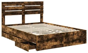 vidaXL Σκελετός Κρεβατιού Καπνιστό Δρύς 150 x 200 cm Μηχανήματος Ξύλο