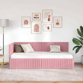 vidaXL Κρεβάτι Γωνίας με κεφαλάρι Ροζ 90 x 200 cm Βελούδο