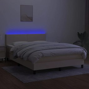 vidaXL Κρεβάτι Boxspring με Στρώμα & LED Κρεμ 140x200 εκ. Υφασμάτινο