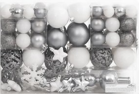 vidaXL Σετ Μπάλες Χριστουγεννιάτικες 111 τεμ. Λευκές/Γκρι Πολυστυρένιο