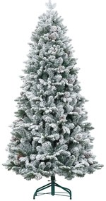 HOMCOM Χριστουγεννιάτικο Δέντρο, Τεχνητό Χιόνι &amp; Κουκουνάρια, ρεαλιστικό, πυράντοχο, μεταλλική βάση, 183 cm, Πράσινο