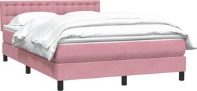 vidaXL Box Spring κρεβάτι με στρώμα ροζ 140x220 cm Βελούδινο