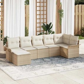 vidaXL Σετ Καναπέ Κήπου με μαξιλάρι 7 pcs Μπεζ Πολυ ράταν