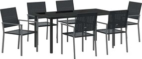 vidaXL Σέτ φαγητού για κήπο 7 pcs Μαύρο Ράτα PE