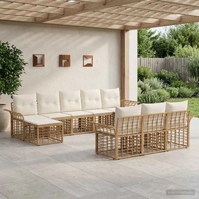 vidaXL Σειρά Καναπέ Εξωτερικού 10 pcs Φυσικό και Κρέμα Λευκό