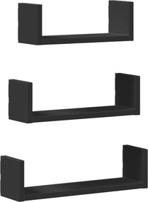 vidaXL Ράφια Τοίχου 3 τεμ. Μαύρο από Επεξ. Ξύλο