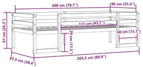 Πλαίσιο Παιδικού Κρεβατιού Λευκό 90 x 200 εκ. Μασίφ Ξύλο Πεύκου - Λευκό