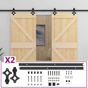 vidaXL Συρόμενη Πόρτα 2 pcs 100 x 210 cm Μασίφ Ξύλο Πεύκου