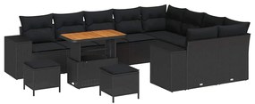 vidaXL Σετ Καναπέ Κήπου Ρυθμιζόμενο ύψος 12 pcs Μαύρο συνθετικό ρατάν