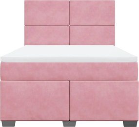 vidaXL Κρεβάτι Boxspring με Στρώμα Ροζ 140x190 εκ. Βελούδινο