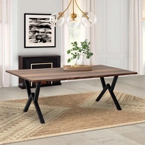 Τραπέζι &quot;KRISTA&quot; από MDF/μέταλλο σε χρώμα καρυδί/μαύρο 200x110x75