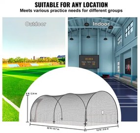 VEVOR Baseball Batting Cage, Softball and Baseball Batting Cage Net and Frame, Practice Portable Cage Net with Carry Bag, Heavy Duty Enclosed Pitching Cage, for Backyard Batting Hitting Training, 22FT