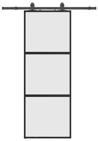 Συρόμενη πόρτα με σετ υλικού Μαύρο 76x205 cm γυαλί μετριασμένο - Μαύρο