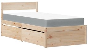 vidaXL Κρεβάτι με Συρτάρια και Στρώμα 90x190 εκ. Μασίφ Ξύλο Πεύκου
