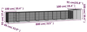 vidaXL Κοτέτσι - Κλουβί Γκρι 800x91x100 εκ. από Γαλβανισμένο Χάλυβα