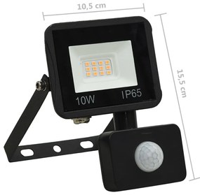 Προβολέας LED με Αισθητήρα Ζεστό Λευκό 10 W - Μαύρο