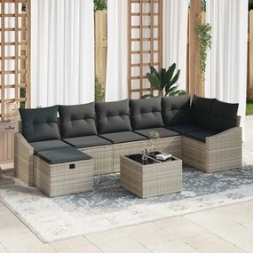 vidaXL Σετ Καναπέ Κήπου με μαξιλάρι 8 pcs Ανοιχτό γκρι Πολυ ράταν