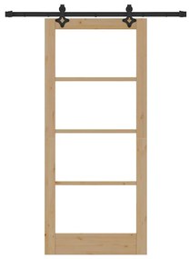 vidaXL Συρόμενη Πόρτα Χειροκίνητος Καφέ 86 x 198.5 cm Ξύλο και μέταλλο