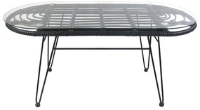 Τραπέζι Κήπου ArteLibre ARRIUS Μαύρο Μέταλλο/Rattan/Γυαλί 100x45x46cm-14510049