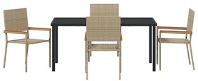 vidaXL Σέτ φαγητού για κήπο με μαξιλάρι 5 pcs Μπεζ συνθετικό ρατάν