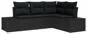 vidaXL Σετ Καναπέ Κήπου 4 pcs Μαύρο Πολυ ράταν
