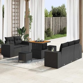 vidaXL Σετ Καναπέ Κήπου 8 pcs Μαύρο συνθετικό ρατάν