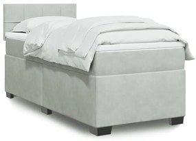 vidaXL Κρεβάτι Boxspring με Στρώμα Ανοιχτό Γκρι 90x200 εκ. Βελούδινο