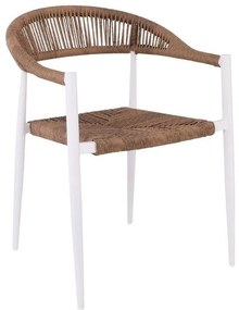 MADY Πολυθρόνα Βεράντας-Κήπου ALU Άσπρο, Rope Wicker Φυσικό, Στοιβαζόμενη