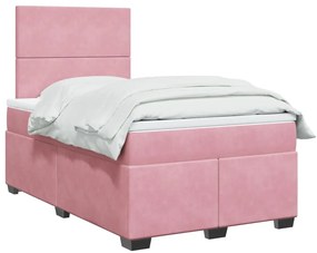vidaXL Κρεβάτι Boxspring με Στρώμα Ροζ 120x190 εκ. Βελούδινο