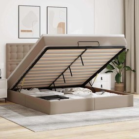 vidaXL Οθωμανικό κρεβάτι με στρώμα &amp; LEDs Cappucino Faux Leather