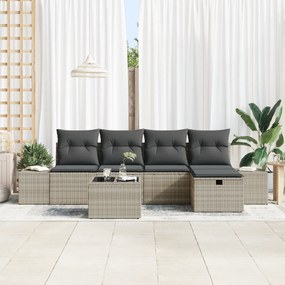 vidaXL Σετ 6 Τεμαχίων Καναπέ Κήπου με Μαξιλάρια Ανοιχτό Γκρι Πολυ Ρατάν