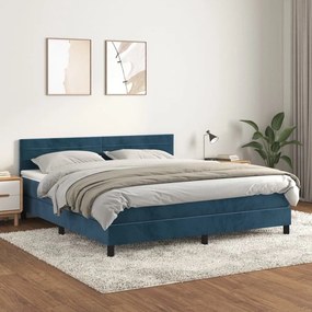 Κρεβάτι Boxspring με Στρώμα Σκούρο Μπλε 180x200 εκ. Βελούδινο - Μπλε