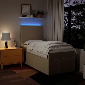 vidaXL Κρεβάτι Boxspring με Στρώμα Κρεμ 90x200 εκ.Υφασμάτινο