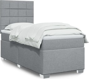 vidaXL Κρεβάτι Boxspring με Στρώμα Ανοιχτό Γκρι 90x200 εκ. Υφασμάτινο