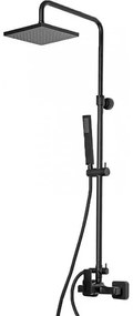 Eurorama Quadra Black Matt Μπαταρία Ντουζιέρας 2 Εξόδων με Κολώνα, Tηλέφωνο, Στήριγμα Τηλεφώνου και 'Αθραυστο Σπιράλ