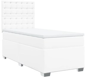 Κρεβάτι Boxspring με Στρώμα Λευκό 80 x 200 εκ. Συνθετικό Δέρμα - Λευκό