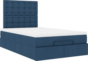 vidaXL Οθωμανικό κρεβάτι με στρώμα μπλε 120x190 cm ύφασμα